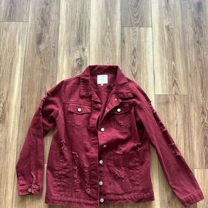 Fantastic Fawn womens Distressed Red Denim Jacket size large